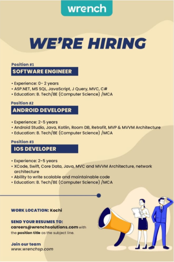 MULTIPLE JOB VACANCIES, WRENCH